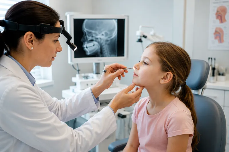 ENT specialist assessing symptoms of enlarged adenoids