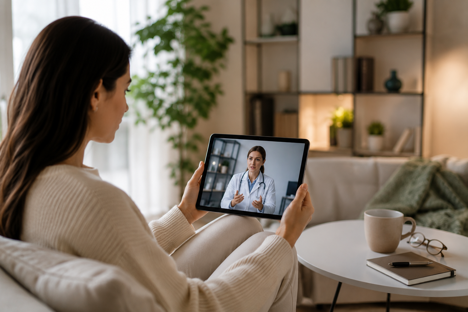 Patient preparing for an online specialist appointment