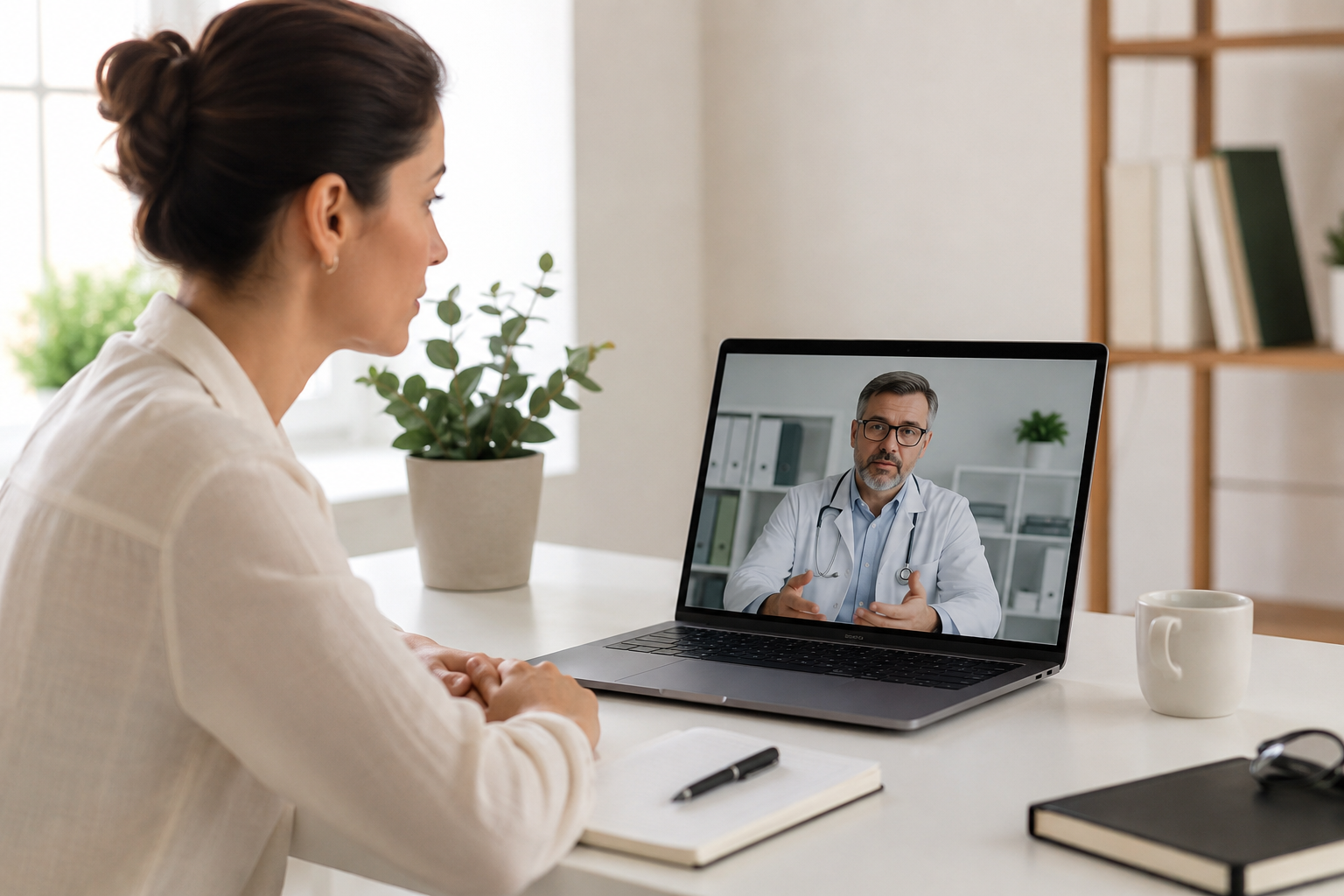 Patient speaking with a medical specialist during an online consultation
