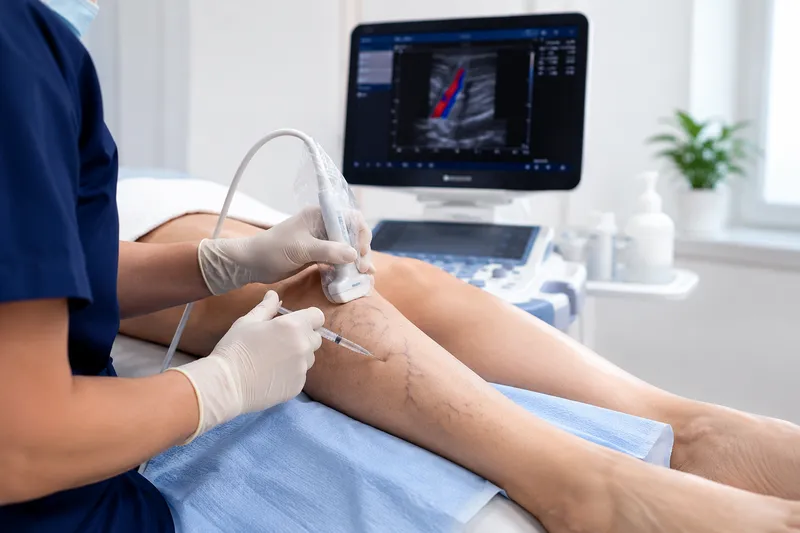 Foam sclerotherapy procedure for varicose veins